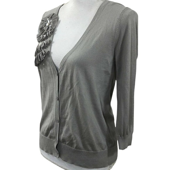 Loft Woman's Cardigan Sweater light Gray Size S Sequin Embellished - Picture 4 of 7